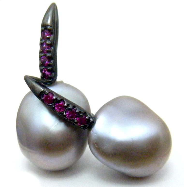 Grey 10mm Fireballs on Black Silver Hooks Earrings